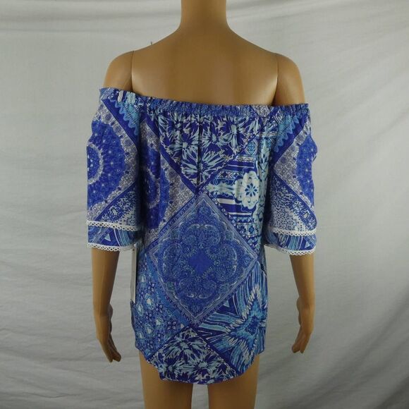 Hale Bob Iliana Off the Shoulder Printed Top Blouse Boho Floral Crochet NEW NWT - Picture 12 of 12